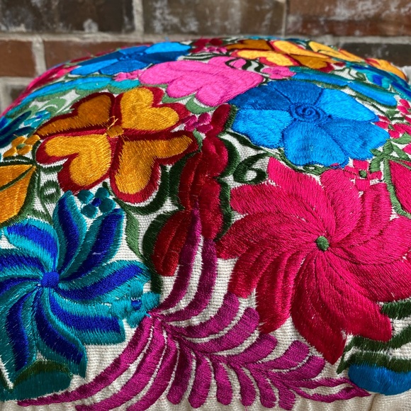 Mexican Floral Embroidery Handmade Pillow - Picture 5 of 15